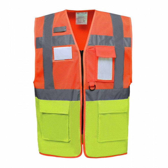 GILET SECURITE PERSONNALISE 'BERLIN MESH RPET' - orange/jaune