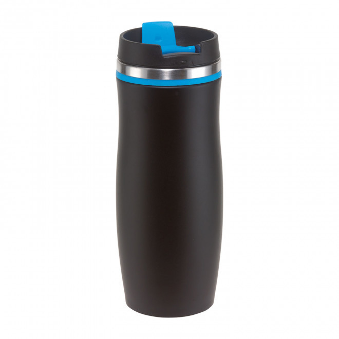 MUG ISOTHERME 400ML PERSONNALISABLE 'CREMA NOIR' - noir/bleu