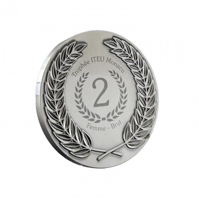 MEDAILLE COURONNE EN ZAMAC PERSONNALISEE 'LAURIER' - argent