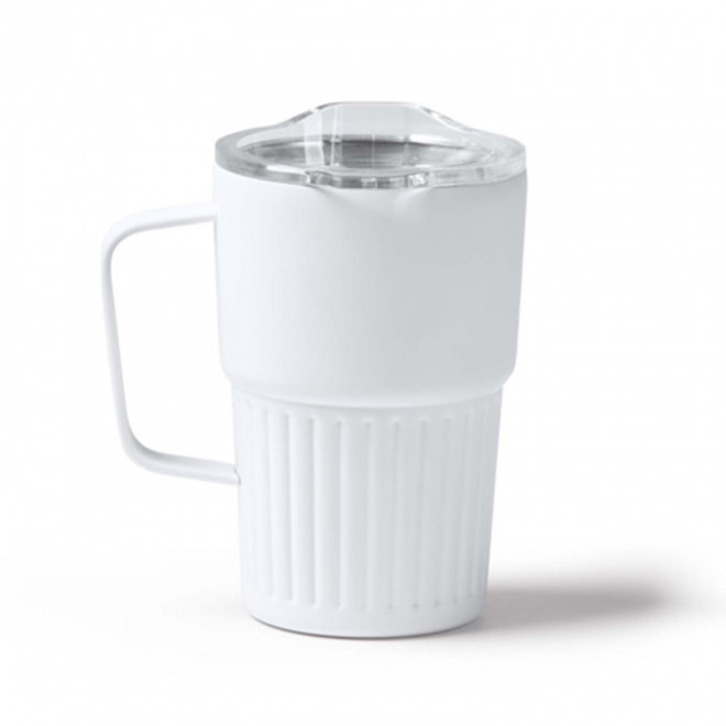 MUG ISOTHERME PERSONNALISE ACIER 470ML 'LUCIO POIGNEE' - blanc