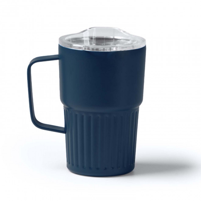 MUG ISOTHERME PERSONNALISE ACIER 470ML 'LUCIO POIGNEE' - bleu fonce
