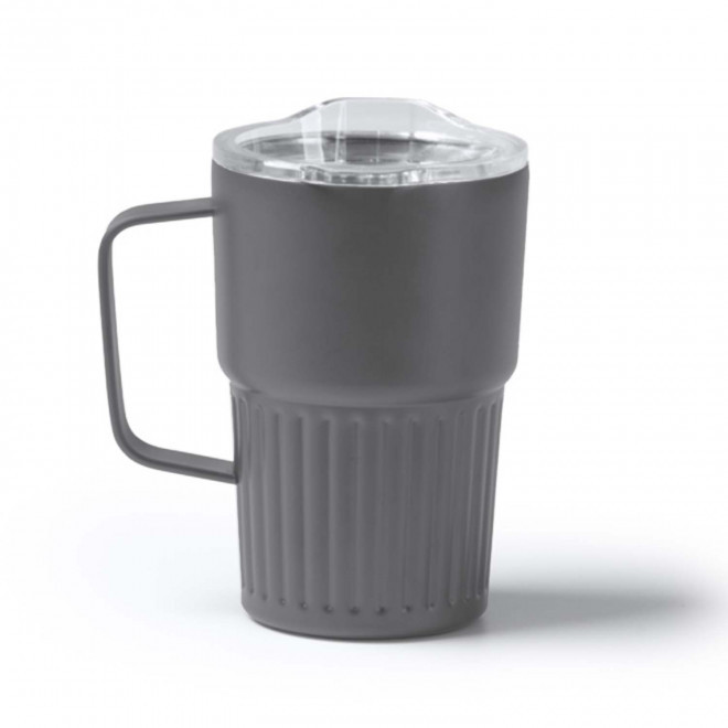 MUG ISOTHERME PERSONNALISE ACIER 470ML 'LUCIO POIGNEE' - gris fonce