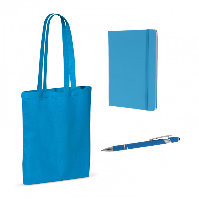 SET SAC CARNET ET STYLO PERSONNALISABLE 'BUSY' - bleu clair