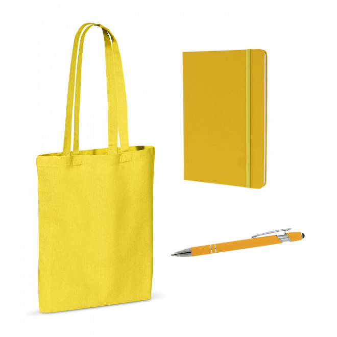 SET SAC CARNET ET STYLO PERSONNALISABLE 'BUSY' - jaune