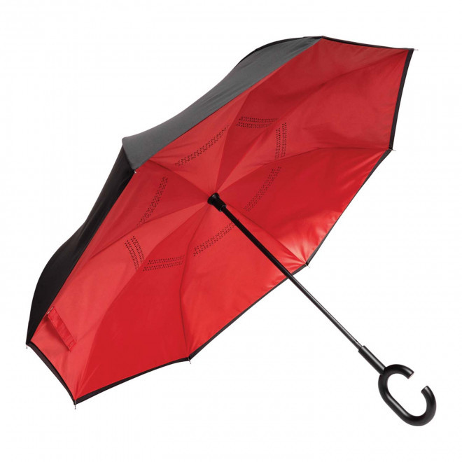 PARAPLUIE PERSONNALISABLE REVERSIBLE AVEC CROCHET 'LIVERPOOL' - noir/rouge