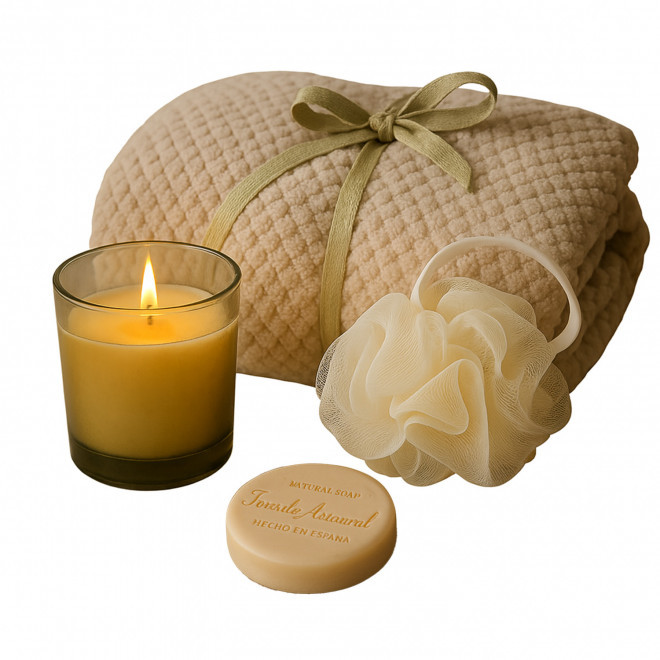 SET PLAID BOUGIE SAVON ET EPONGE PERSONNALISABLE 'MAIZON' - Mix & Match