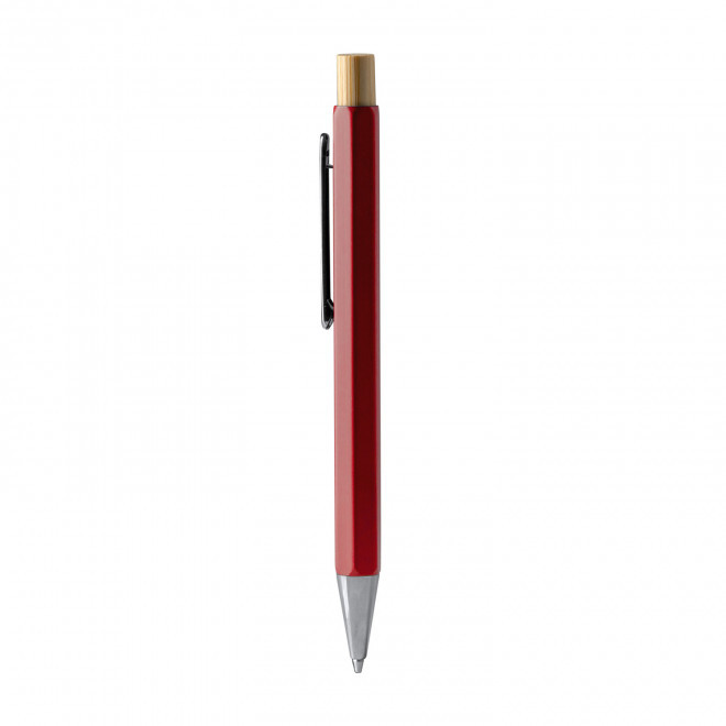 STYLO HEXAGONAL  EN METAL ET BAMBOU PUBLICITAIRE 'CONI' - rouge