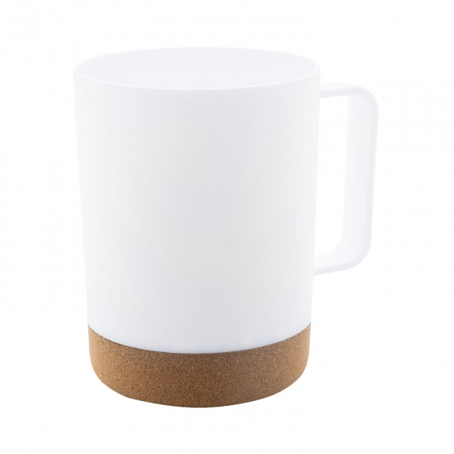 MUG EN PLASTIQUE ET LIEGE 400ML PERSONNALISABLE 'HINDA' - blanc