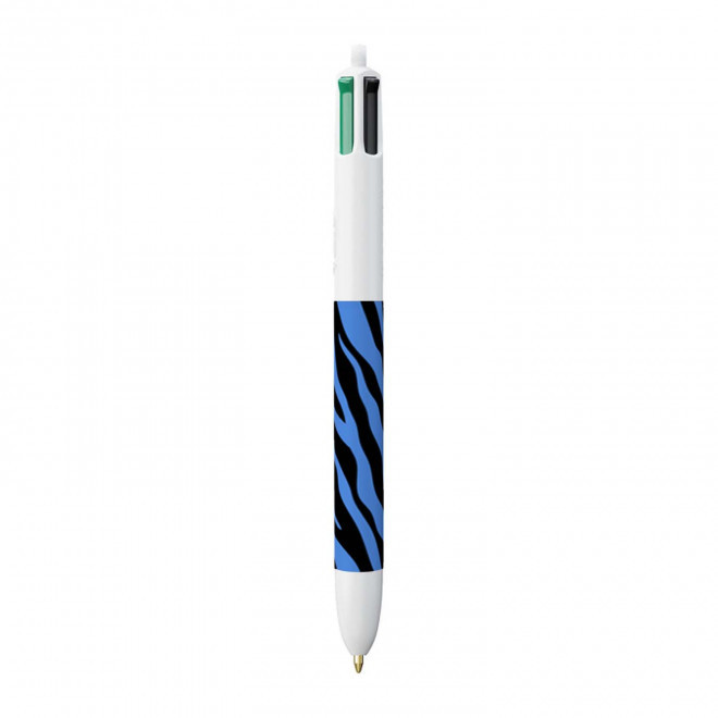 STYLO BIC® PERSONNALISABLE '4 COULEURS ANIMAL' - zèbre bleu