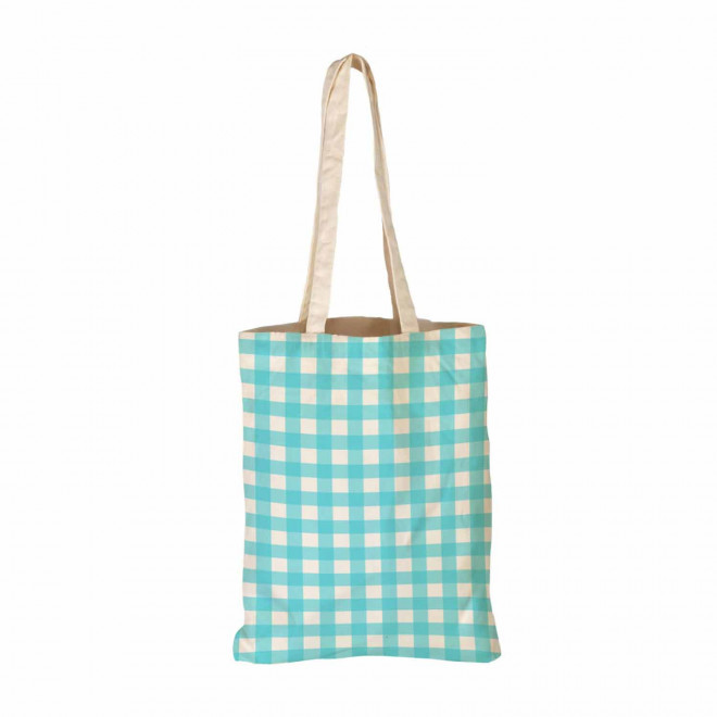 TOTE BAG IMPRESSION VICHY PERSONNALISABLE 'TICTOC' - turquoise