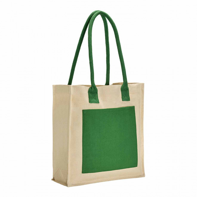 SAC SHOPPING SOUFFLET PERSONNALISABLE 'CONTRO' - naturel/vert