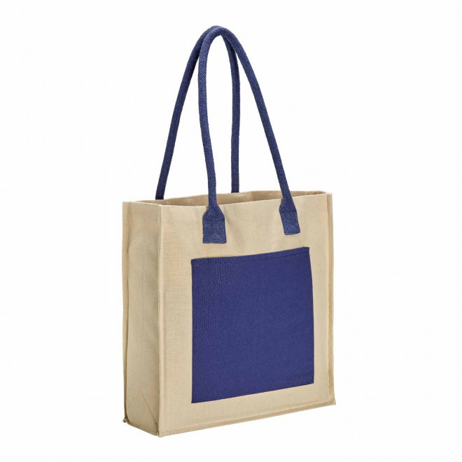SAC SHOPPING SOUFFLET PERSONNALISABLE 'CONTRO' - naturel/bleu
