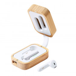 ÉCOUTEURS SANS FIL PUBLICITAIRES EN BAMBOU ET ABS 'TREBAM'