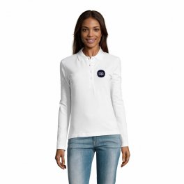 POLO PUBLICITAIRE MANCHES LONGUES FEMME 'PODIUM' BLANC