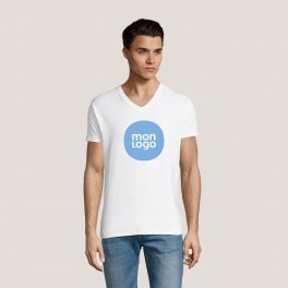 TEE SHIRT BLANC HOMME PUBLICITAIRE COL V 'IMPERIAL V'