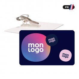 BADGE PERSONNALISABLE EN PVC AVEC ATTACHE 'RELUS'