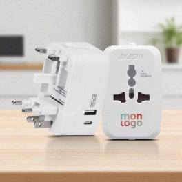 ADAPTATEUR DE VOYAGE PERSONNALISABLE USB 'TRAVLY'