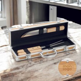 COFFRET BBQ 3 USTENSILES PERSONNALISE 'MALAWI BOIS'