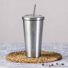 GOBELET ACIER AVEC PAILLE 600ML PERSONNALISABLE 'GODRINK'