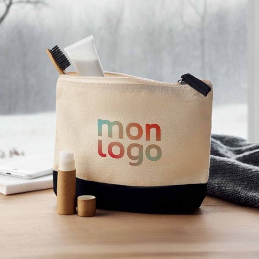 TROUSSE DE TOILETTE PUBLICITAIRE EN COTON BICOLORE 'MELLY'
