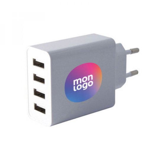CHARGEUR SECTEUR PUBLICITAIRE 4 PORTS USB 5A AKASHI® 'DULO'
