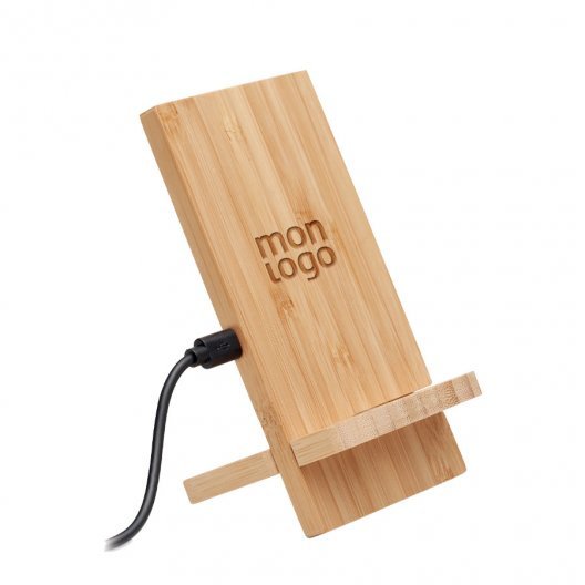 SUPPORT DE TÉLÉPHONE AVEC CHARGEUR SANS FIL PERSONNALISÉ EN BAMBOU 'CHIAZI'