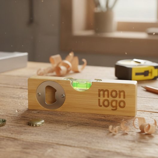 NIVEAU A BULLE DECAPSULEUR PERSONNALISE EN BAMBOU 'SPIRAN'